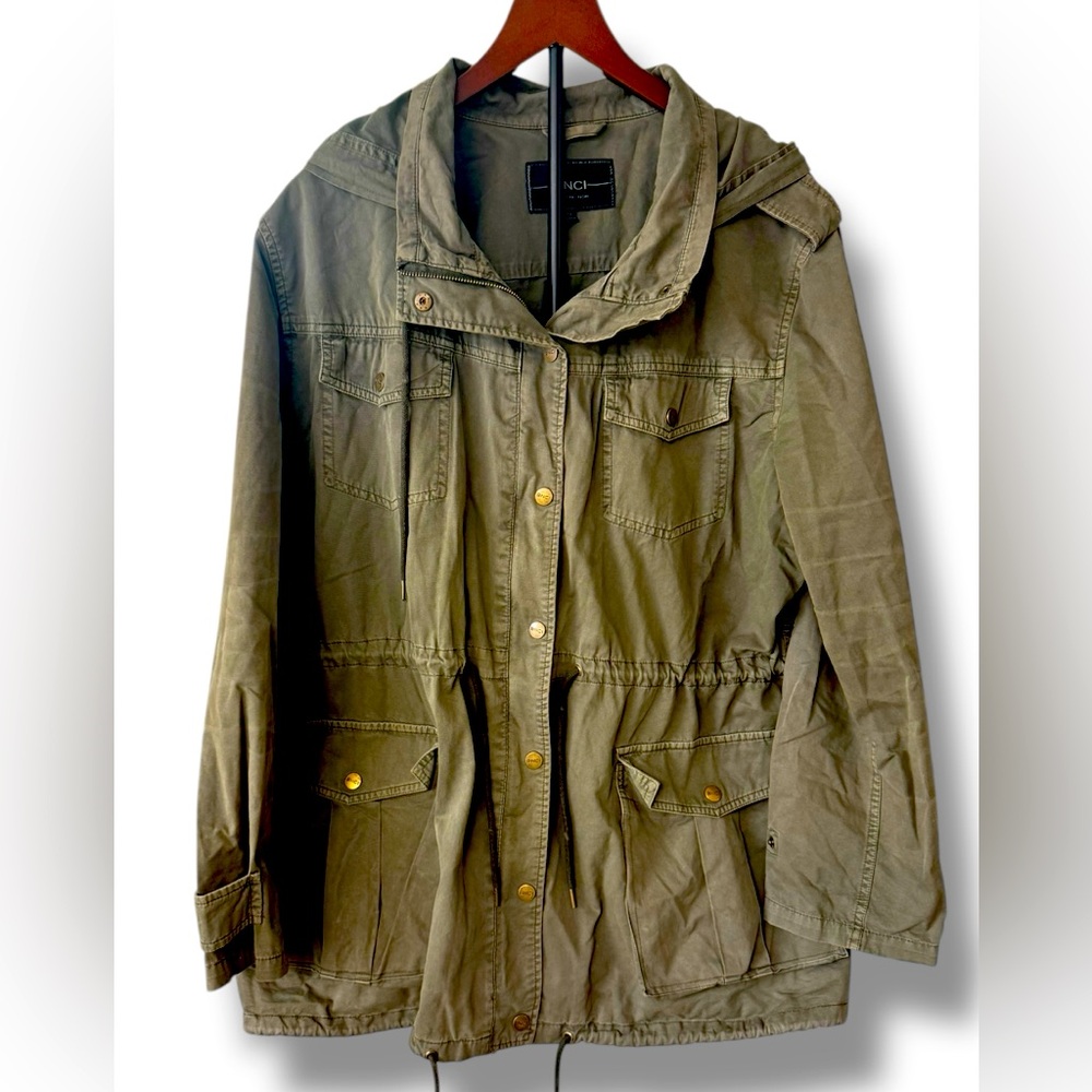 BNCI Green Utility Jacket Sz 1X Blanc Noir‎ Lightweight Fall Jacket EUC